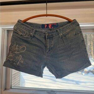 Embroidered Gray Jean Shorts for Women